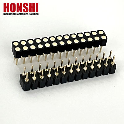 2.54mm Çift Satır PCB H3.0mm 7.4mm Düz Bakır İşlenmiş Yuvarlak Kadın Başlık Bağlayıcısı