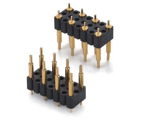 5.08mm Pitch Pogo Pin Connector Dip Tipi Kadın 8 Pin 4.0mm Üç Sıralı Baharlı