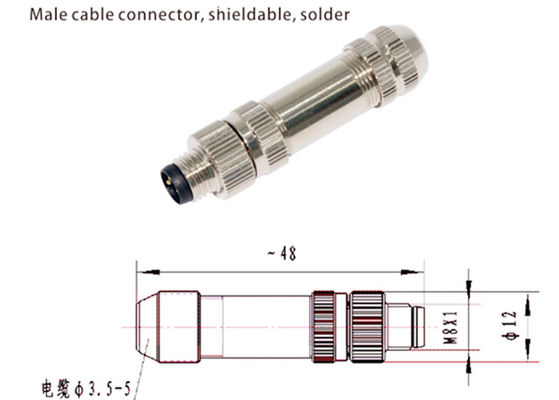 M8 IP67 Dairesel Bağlantı Erkek kalkan fiş 3 4 5 6 8 Pin Montaj Tip Bağlantısı